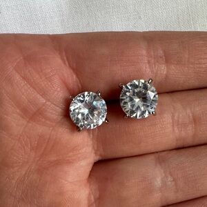 Elegant Silver Stud Round Diamond Crystal Earrings